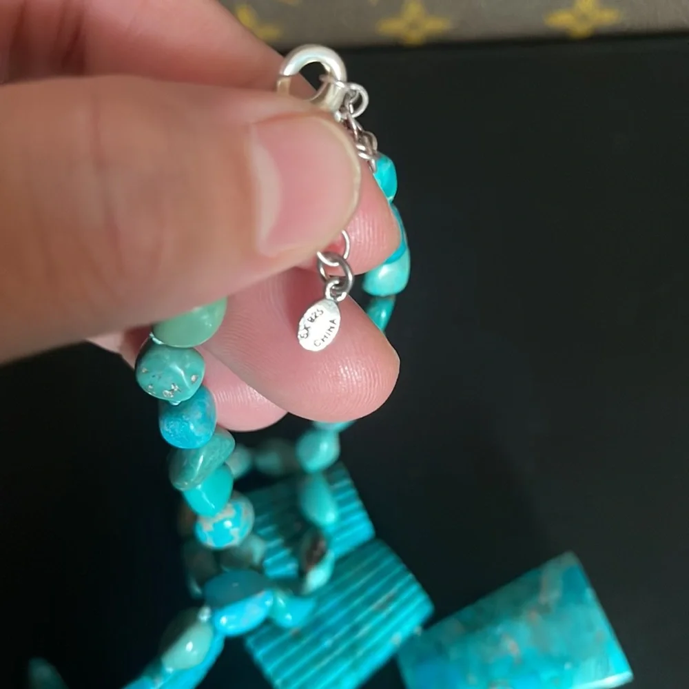 Turquoise Statement Bib Necklace - Blue Green Stone Design